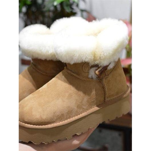UGG桑坡新款羊皮毛一体厚底雪地靴短筒牛角扣加厚羊毛棉鞋保暖真