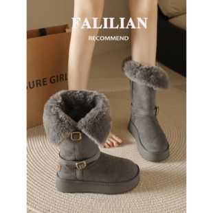 UGG厚底灰色雪地靴女2026新款冬季加绒加厚棉鞋子东北保暖高长筒