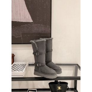UGG灰色雪地靴女冬季新款厚底增高毛毛加绒加厚保暖长筒雪地棉鞋