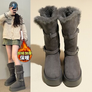 UGG灰色长筒雪地靴女2026冬季新款加绒加厚厚底靴子东北雪地棉鞋3
