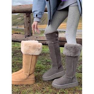 UGG厚底增高长筒灰色雪地鞋女2026冬季新款加绒加厚过膝高筒靴大