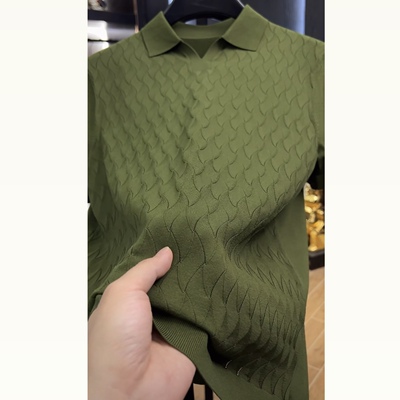 老钱风水波纹海鸥领男士短袖T恤