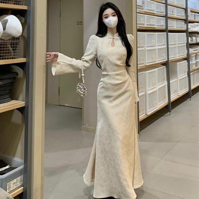 大码新中式改良国风旗袍连衣裙女秋冬胖mm显瘦遮肉高级感礼服长裙