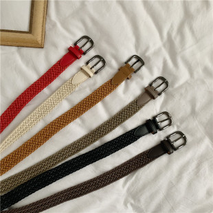 饰学生百搭裤 编织麻绳腰带女韩版 皮带复古装 夏牛仔裤 带黑色细 时尚