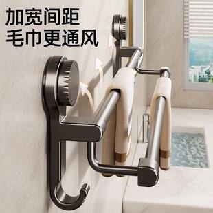 新款卫生间免打孔置物架吸盘式墙上架子厕所浴室双毛巾挂杆卫浴置