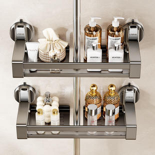 新款卫生间吸盘花洒置物架浴室免打孔墙上壁挂托盘家用淋浴间收纳