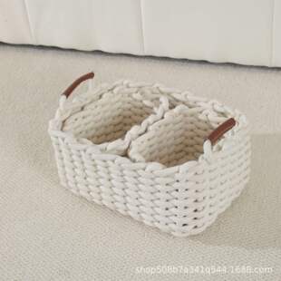 新款编织粗棉绳收纳筐玄关储物篮多色大小号化妆篮北欧手工桌面杂