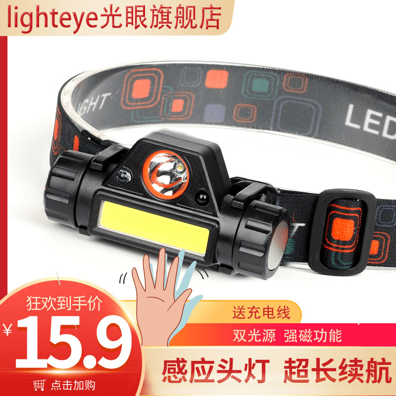 强光充电超亮夜钓鱼LED远射头灯