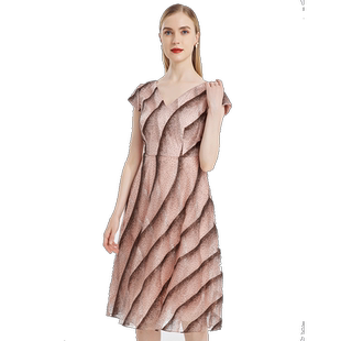 阿丹娜女装夏季渐变短袖A字版印花气质长裙V领连衣裙子高级气质