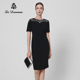 阿丹娜女装 礼裙小黑裙官方正品 春夏新款 黑色连衣裙子圆领烫钻修身