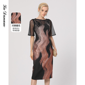 闪葱提花网纱拼接圆领修身 阿丹娜夏季 女装 包臀连衣裙LRS286DRB0