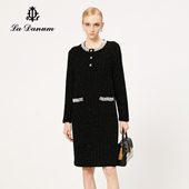 Danum阿丹娜黑色钉珠闪葱针织连衣裙子小香风圆领长袖 秋冬新款