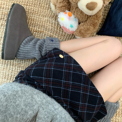 大码毛呢格子半身裙短裙