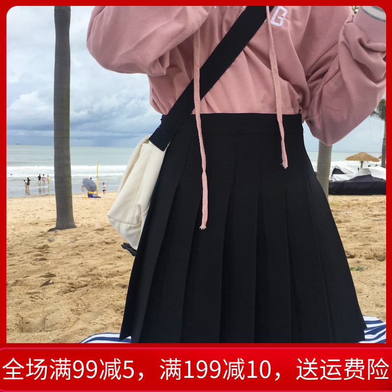 tb格子百褶裙女夏大码半身裙胖mm松紧腰毛呢a字短裙子jk格裙秋冬