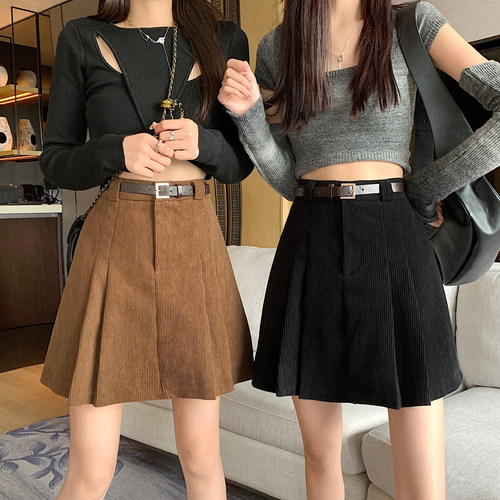 高腰A字灯芯绒短裙女大码减龄