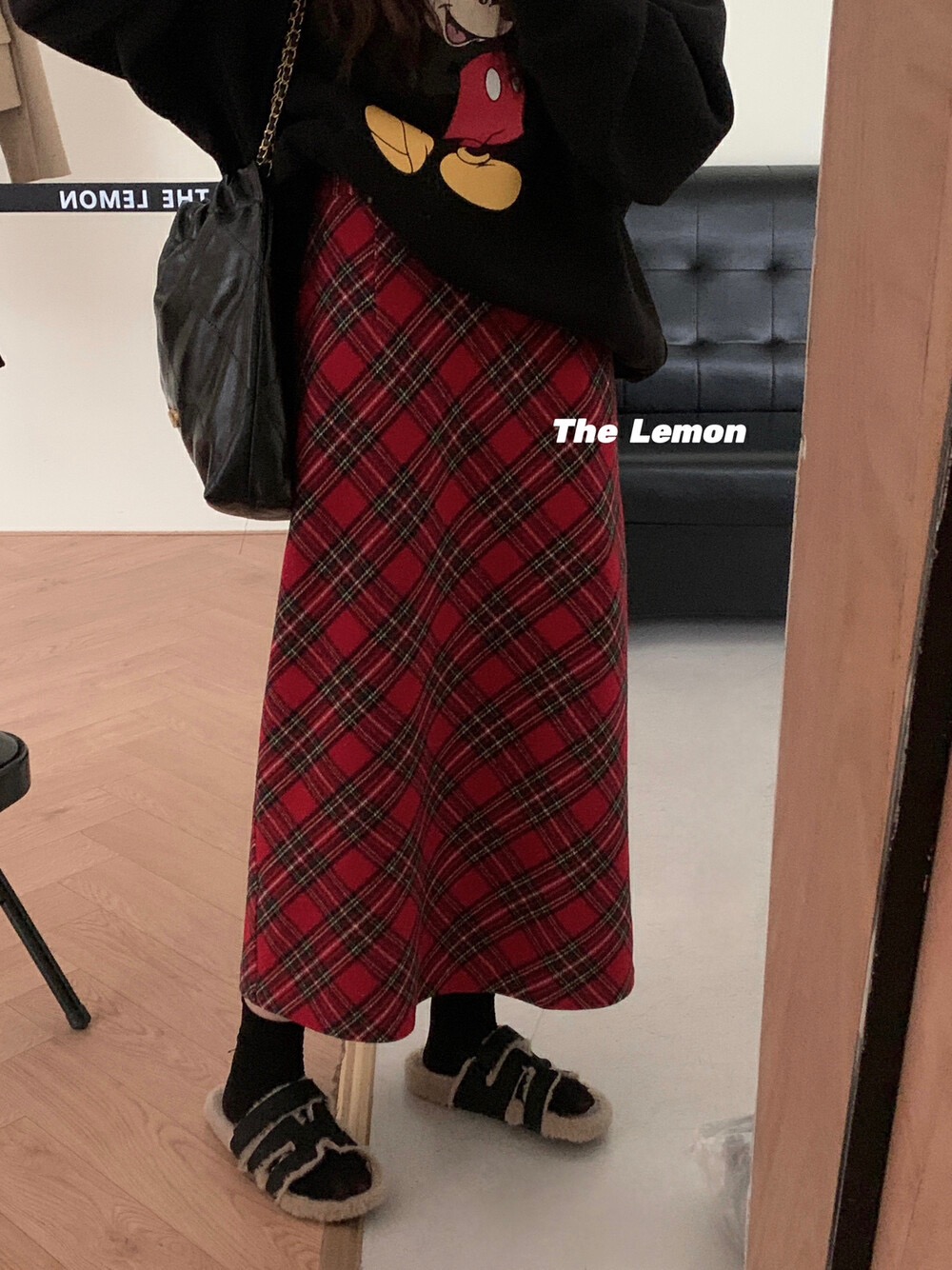 格子长裙半身裙秋冬女大码胖mm