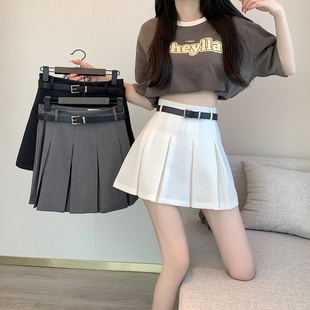 灰色高腰百褶裙女夏季 胖mm显瘦黑色短裙a字jk半身裙 2023新款 大码