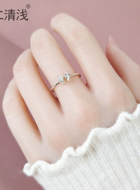 纯手工蝴蝶结戒指女999足银