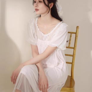 夏季 宫廷风蕾丝性感甜美睡衣女款 短款 2025新款 公主网纱睡裙 短袖