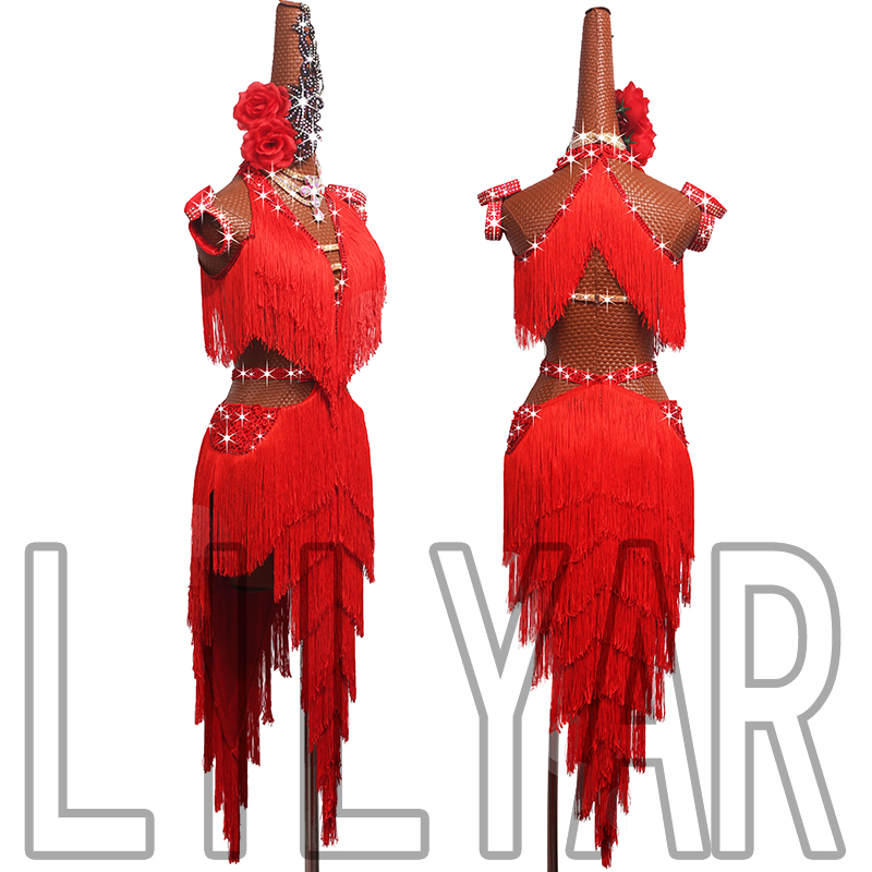 LILYAR新年红拉丁舞裙