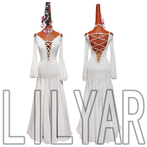 黎丽雅新款白色大摆长袖舞裙