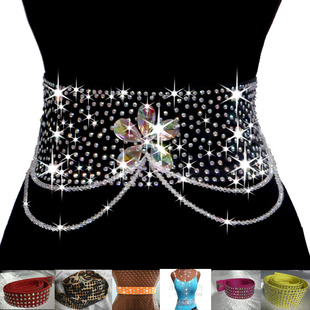 拉丁舞伦巴恰恰满钻新款闪钻加宽腰带腰封摩登舞珠链百搭