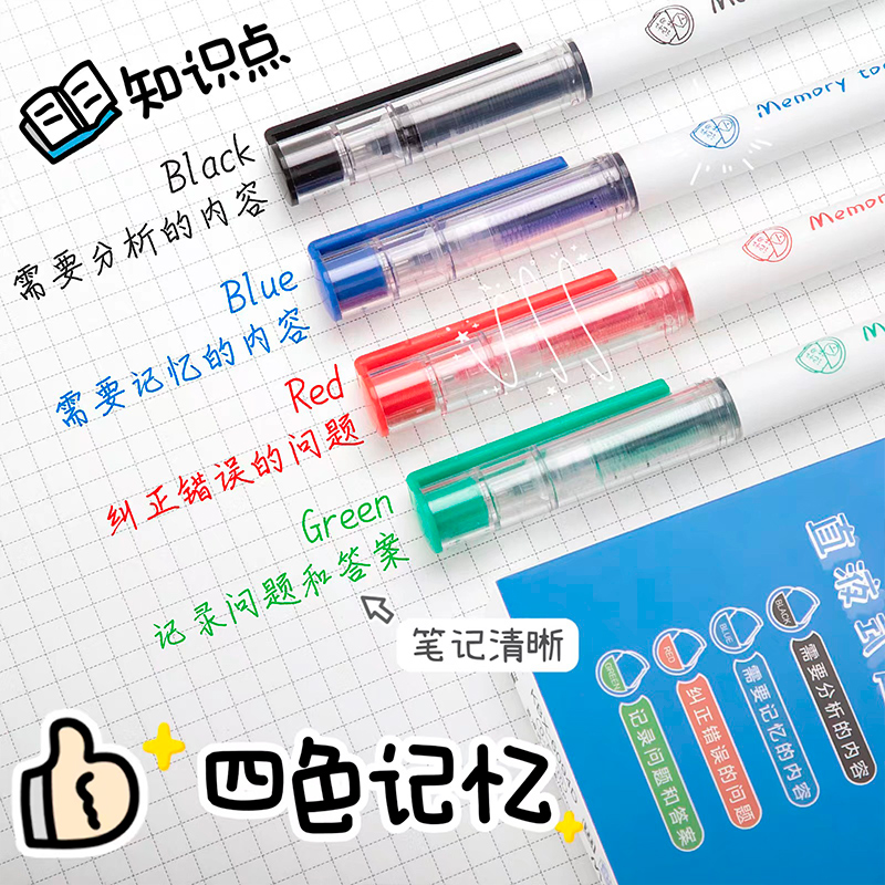 咔巴熊拔帽直液式错题四色记忆笔