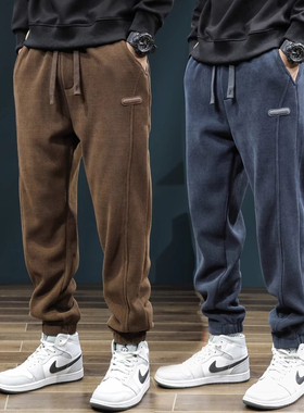秋冬加绒加厚灯芯绒裤子男士宽松束脚休闲长裤干活耐磨工作裤子男