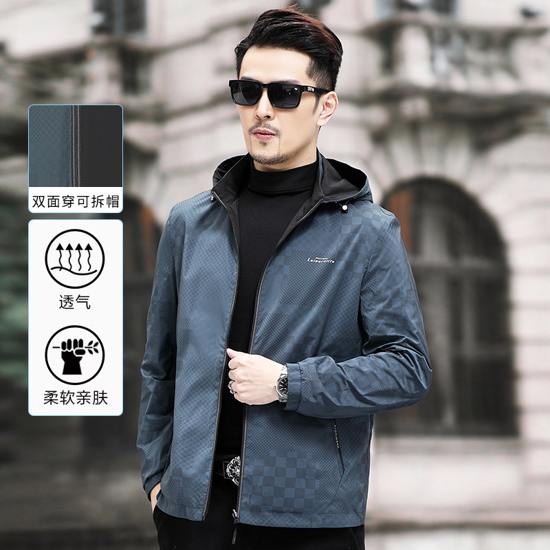 双面穿春秋季休闲外套男上衣薄款衣服中年男士夹克男装2026新款潮