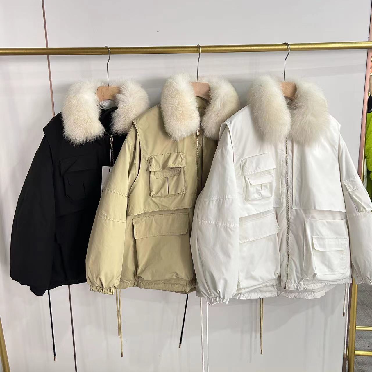 短款羽绒服女2023新款派克服大毛领