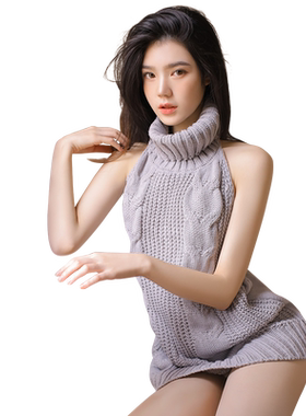 霏慕女毛线裸背诱惑睡衣激情免脱
