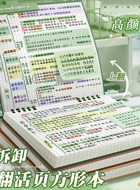 2025年新款高颜值复古方形本子笔记本网格上翻活页本可拆卸初中生高中生不硌手错题考研记事本活页外壳替芯