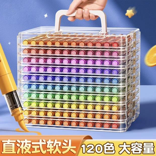 直液式丙烯马克笔软头12色幼儿园水彩笔涂鸦笔24色小学生美术专用可洗无毒48色美术生大容量绘画套装儿童笔