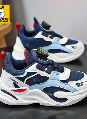 巴布豆男童鞋子2025新款秋冬儿童运动鞋中大童二棉保暖皮面防水鞋