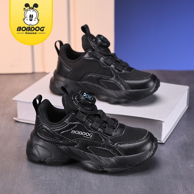 巴布豆男童小黑鞋2025春秋新款儿童男孩运动鞋网面透气跑步鞋童鞋