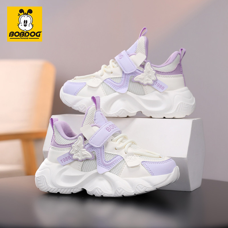巴布豆女童运动鞋2026春秋新款网面透气老爹鞋轻便减震软底跑步鞋