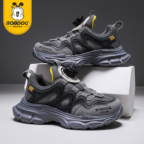 巴布豆童鞋儿童运动鞋秋季男童鞋钮扣青少年跑步鞋休闲老爹鞋网鞋