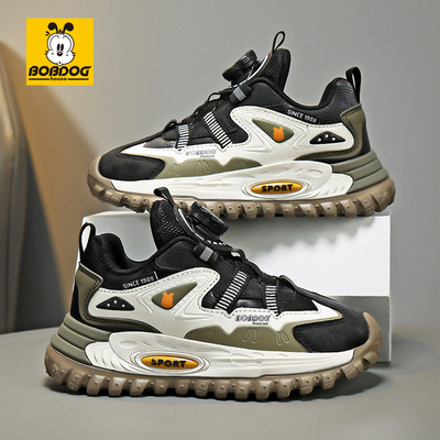 巴布豆男童鞋子2025秋季新款运动鞋中大童男孩皮面防水学生休闲鞋