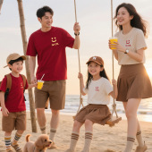 新款 一家四口沙滩度假全家装 100%棉亲子装 上衣短袖 潮 夏装 2026夏季