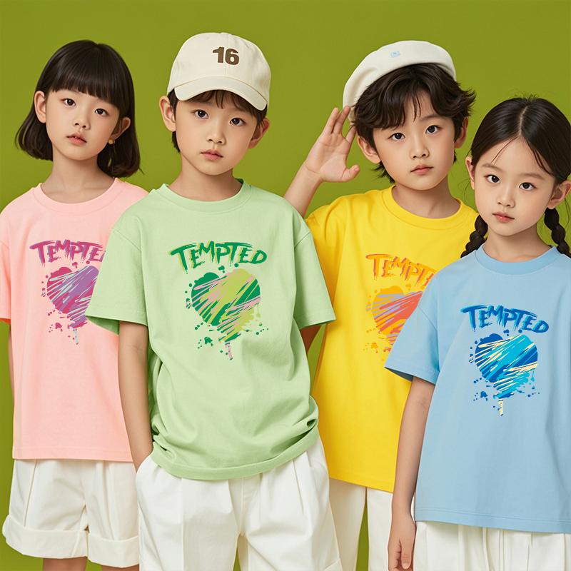 时尚彩色T恤幼儿园园服休闲运动装班服定制爱心文化衫男女宝宝夏