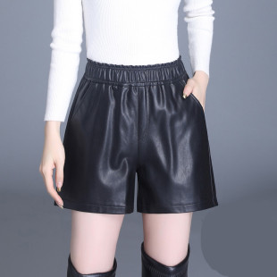 高腰阔腿显瘦百搭外穿绵羊皮靴裤 真皮皮裤 新款 2023春秋季 潮 女短裤