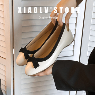 蝴蝶结单鞋女春季2026新款内增高气质小香风玛丽珍晚晚鞋大码女鞋