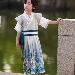 儿童汉服马面裙男童夏款中小童中国风古装飞鱼服中式国潮帅气套装