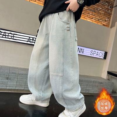 男童秋冬加绒牛仔裤2025新款