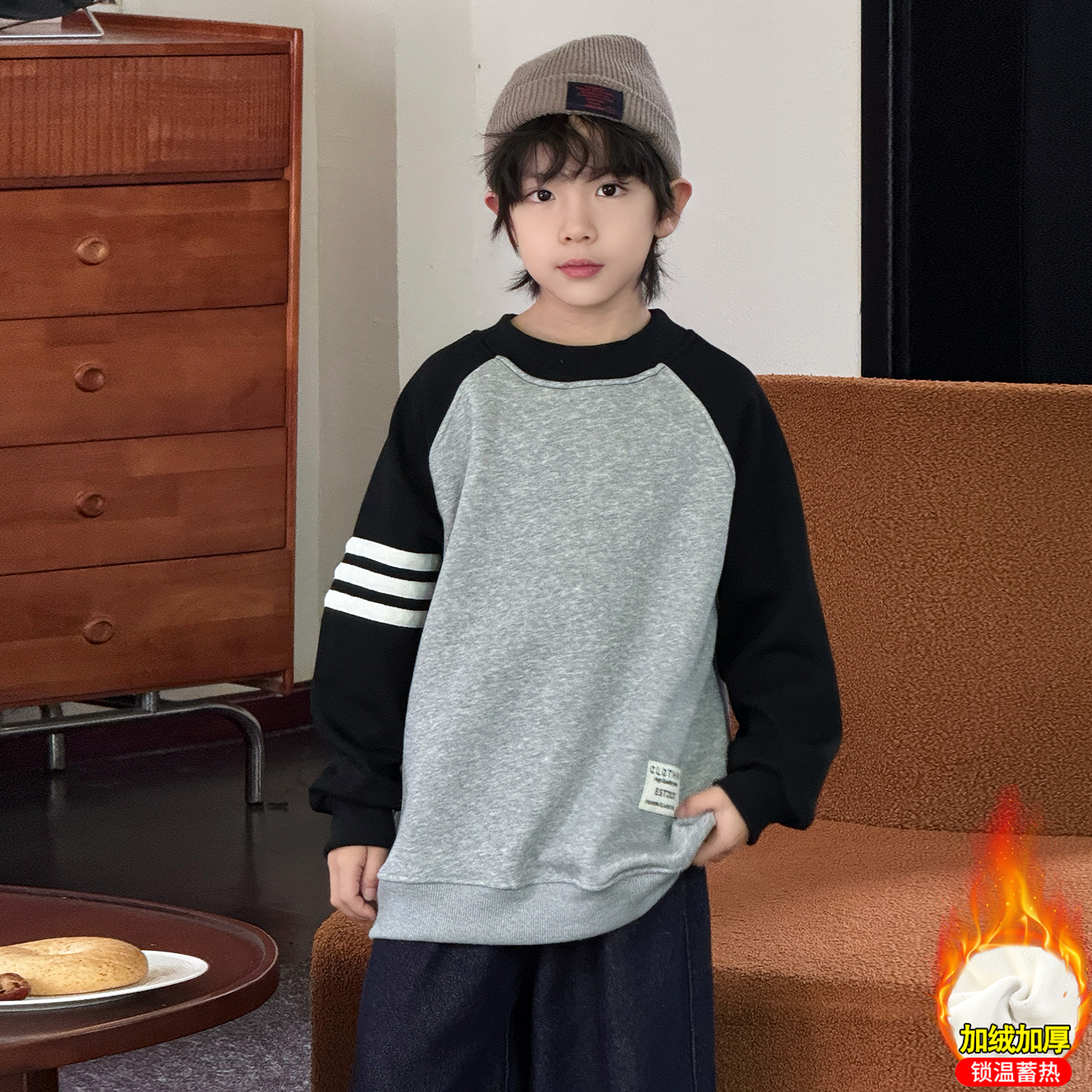 男童秋冬加绒卫衣2025新款