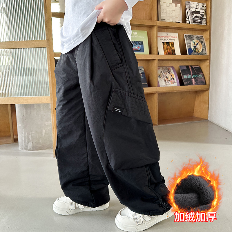 男童秋冬加绒工装裤2025新款