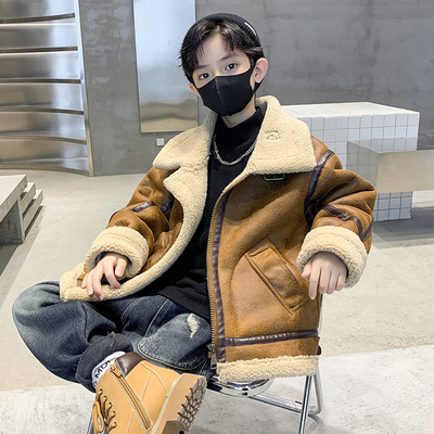男童秋冬加绒皮衣外套2025新款
