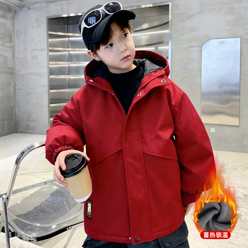 男童秋冬加绒派克服2025新款
