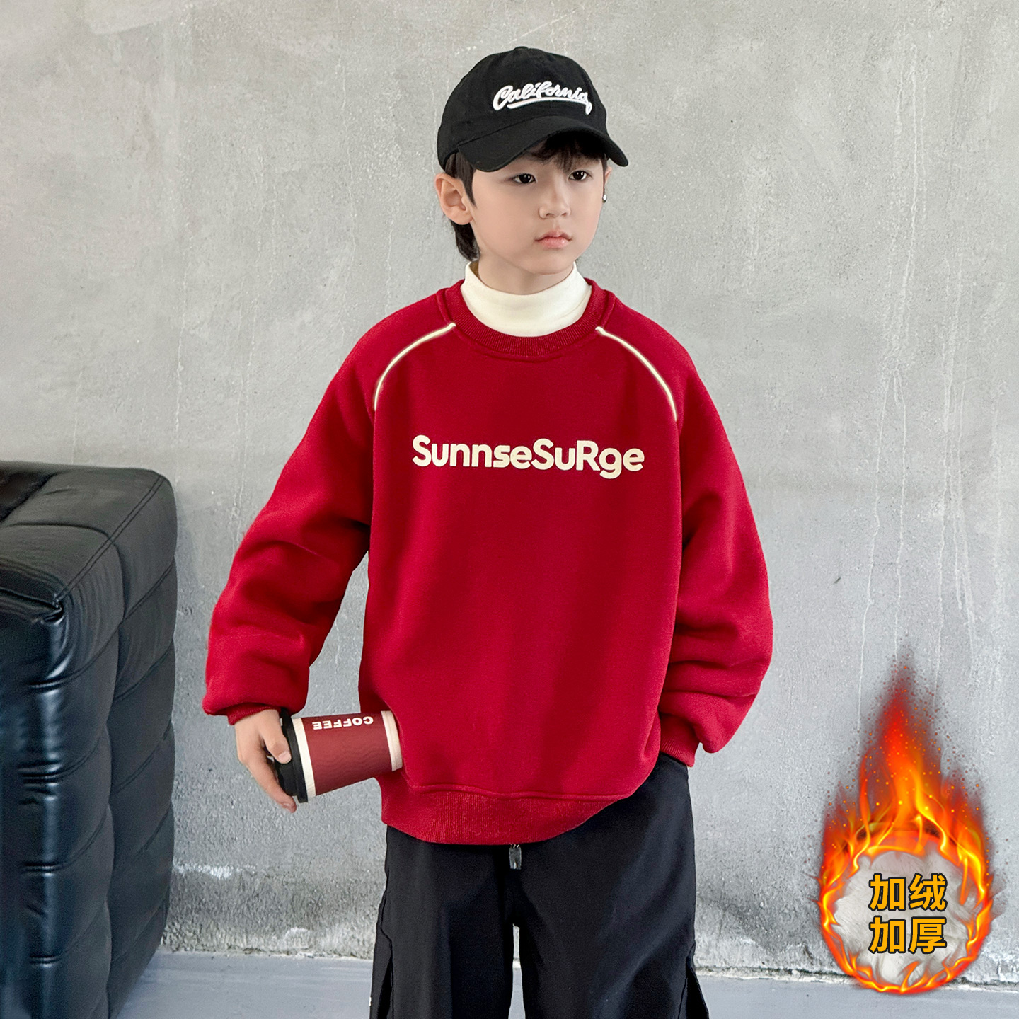 男童秋冬加绒卫衣2025新款