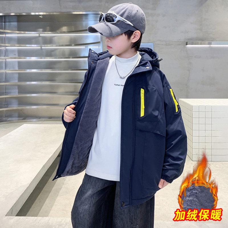 男童秋冬加绒派克服2025新款